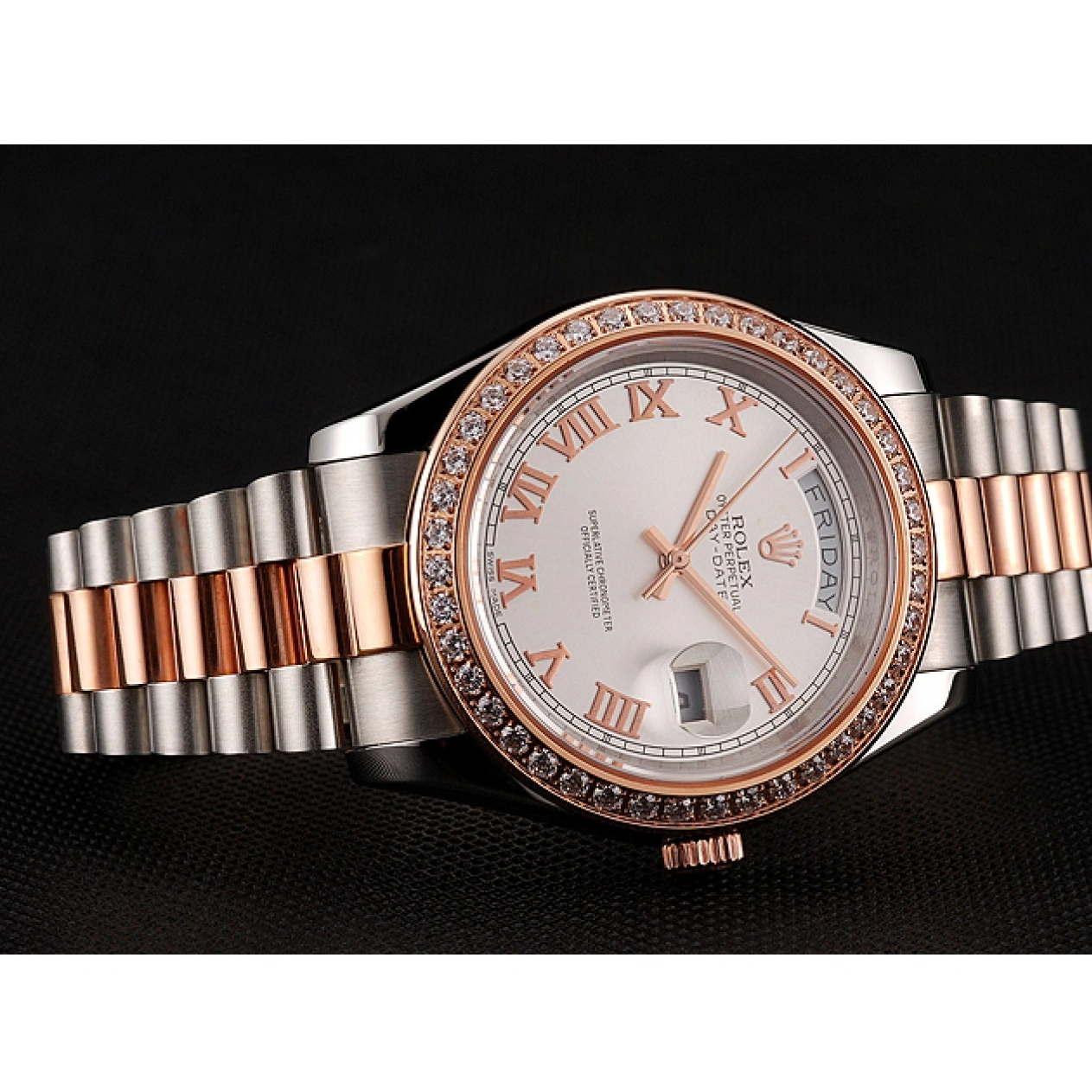 Rolex copies cheap Staineless Bracelet Rolex Dial Swiss Gold 1454108 Day-Date Diamonds White Rose Bezel And Steel 1015